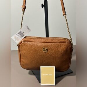 NEW MICHAEL Michael Kors Fulton Brown Crossbody Pebble Leather Chain Bag